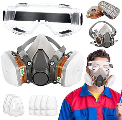 Reusable Half Face Cowl Set with Security Goggles and eight Lively Cotton Respirator Filters towards Natural Vapors/Fuel/Mud/Smoke/Smells/for Sanding, Staining, Epoxy Resin, Welding, Woodworking, Portray