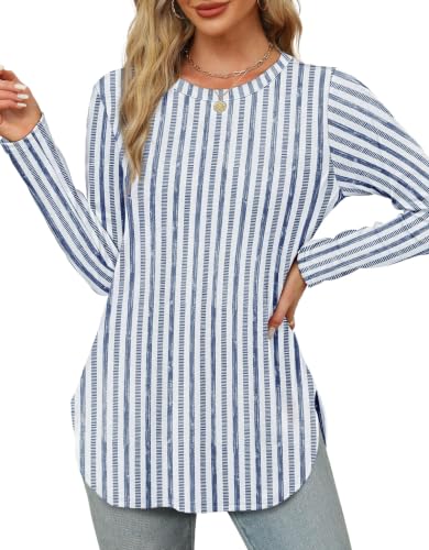Image of XIEERDUO Womens Long Sleeve Round Neck Shirts Side Split Basic Loose Tunic Tops Casual 2026