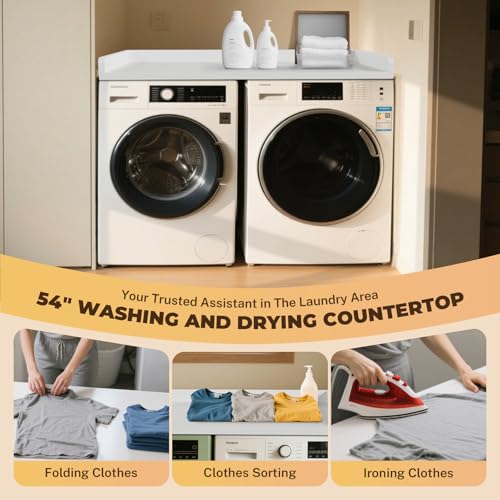 FAHKNS Washer Dryer Countertop - Solid Wood Laundry Topper with Anti-Slip Mat, 54