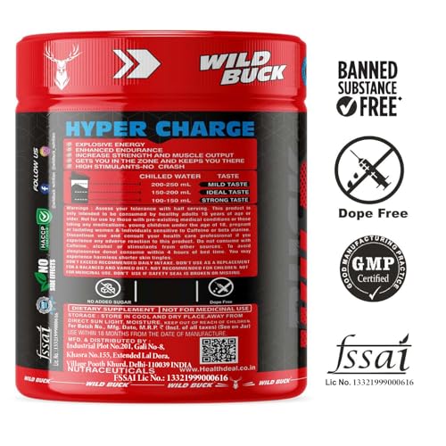 Image of WILD BUCK Wild Pre-X4 Hardcore Pre-Workout Supplement Powder with Creatine Monohydrate, Arginine AAKG, Beta-Alanine, Explosive Muscle Pump For Men & Women [40 Servings, Pina Colada]170 gm, Free Shaker