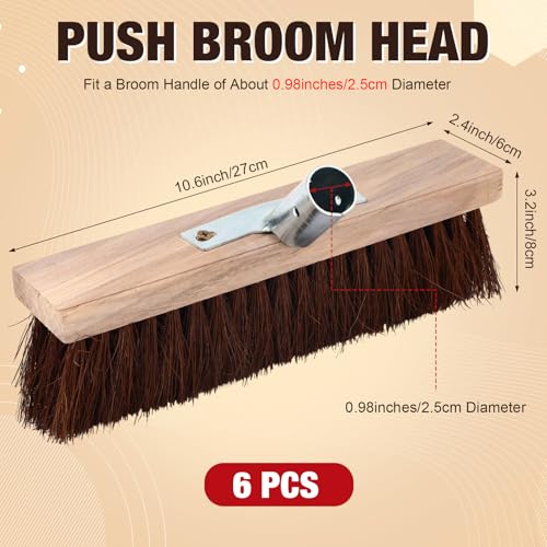 Image of Vesici 6 Pcs Deck Brush Heads 10.6 x 2.4 Inch Heavy Duty Replacement Wide | Concrete Garage Driveway Cleaning, Boat Deck Shop Use, Wood Base Threaded Mount, Synthetic Bristles for Scrubbing Surfaces