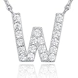 PAVOI 14K White Gold Plated Cubic Zirconia Initial Necklace | Letter Necklaces for Women | W Initial