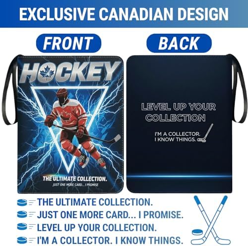 Hockey Card Binder with Sleeves, 900 Pockets Trading Card Binder, 9-Pocket 3-Ring Collector Album with 50 Removable Double-Sided Sleeves, Waterproof Sport Card Folder, Canadian Style Gift for Boys - 4