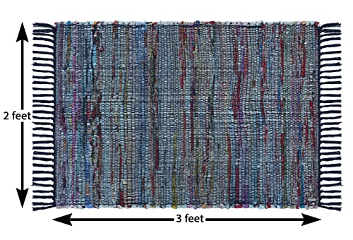 Sisosu Cotton Area Rug - Carpets Suitable For Living Room, Bedroom, Dining Room, Home Décor - Handcrafted Traditional Rugs - Non-Skid - Chindi Cotton Rag - 2’ X 3’ - Navy #TOP2