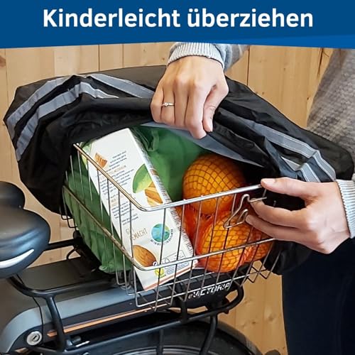 HiLo sports Regenschutz Fahrradkorb - [Für alle Fahrradkörbe hinten] - Wasserdichte Fahrradkorb Abdeckung hinten - Abdeckung Fahrradkorb mit Reflektoren