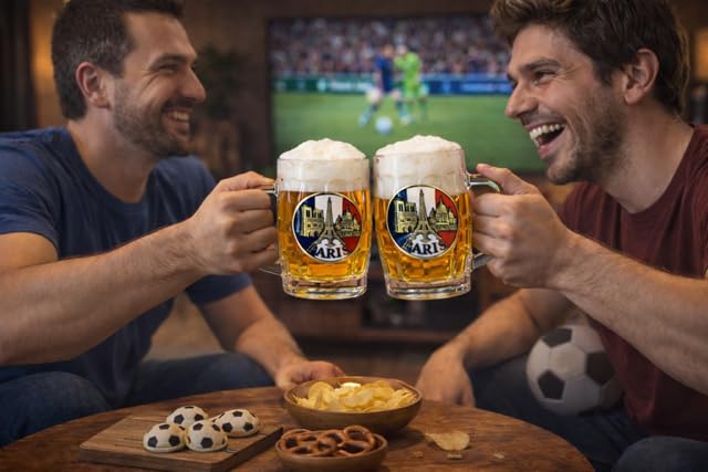 Générique Lot de 2 Mugs à Bière Paris 280 ml en Verre – Chopes à Bière Épaisses avec Anse – Style Brasserie – Coffret Cadeau Prêt à Offrir – Paris Beer Mug Gift Set (2x 280 ml)