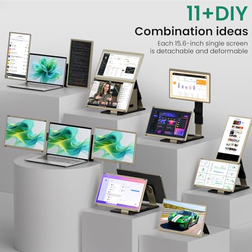 Image of Laptop Screen Extender Triple 15.6 inch - Portable Monitor FHD 1080P 120% sRGB IPS Detachable Extra Screen Extended Monitor, Plug & Play, Compatible with Windows /Mac /Android /Chrome /Linux