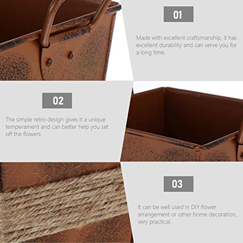 Vaguelly Vintage Bloemvaas Rechthoekige Sjofele Gedroogde Bloemvaas Met Dubbele Handgreep Decoratieve Melkkruik Bloememmer Rustieke Blik Voor Thuis Boerderij 22 Cm Hoog - Afbeelding 4