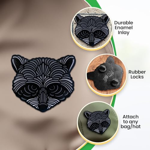 Image of Raccoon Enamel Pin | Raccoon Ornament Pin for Backpacks, Hats | Enamel Animal Pins | Rubber Locks | Style your Bag or Clothing | Gifts for Animal Lovers | Trash Panda Pin