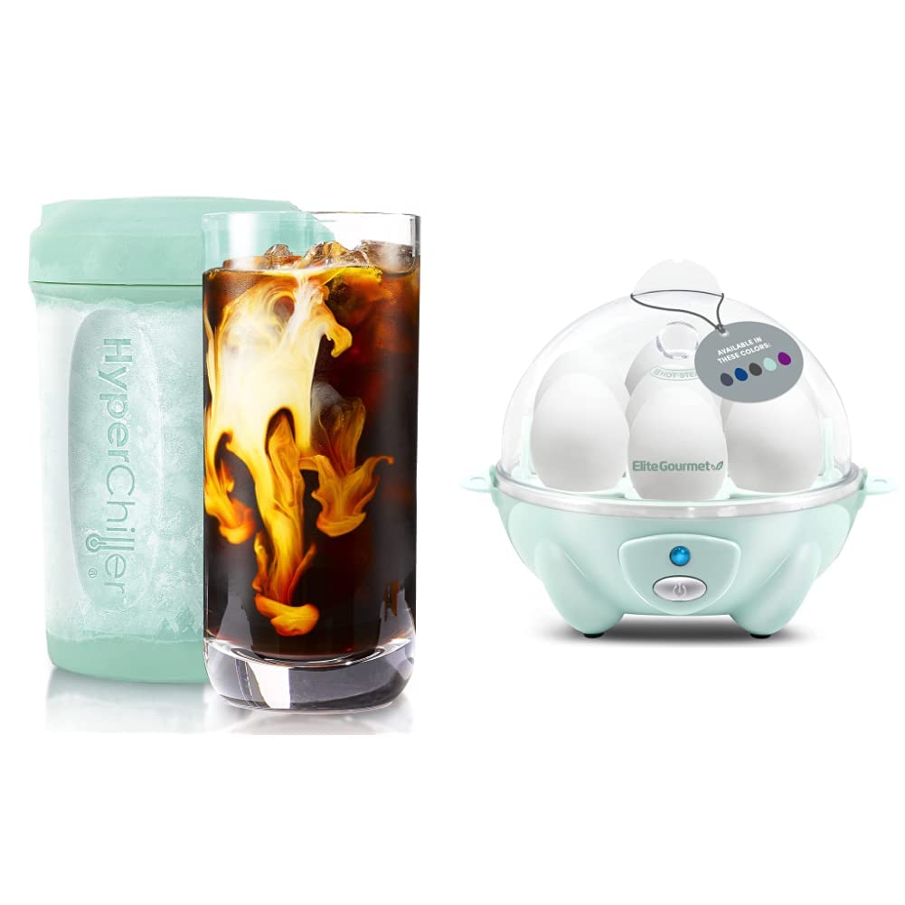 HyperChillerHC2M Patented 12.5Oz Instant Coffee/Beverage Cooler Chiller, Iced Tea, Wine, Juice + Elite Gourmet EGC-007M# Rapid 7 Egg Cooker, Hard, Medium, Soft Boiled Egg, Poacher, Omelet, Mint