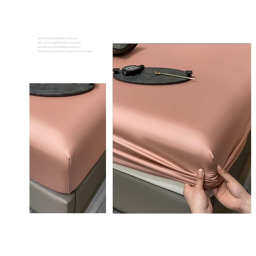 Satynowe prześcieradło z gumką Queen/King Small Double Fitted Bottom Sheet Only Silky Soft Cooling Fitted Prześcieradło 30 cm głęboka kieszeń na materac 1 sztuka (kolor: biały, rozmiar: Twin-xl)