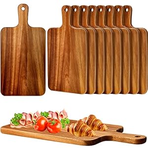 Nuenen 10 Pcs Wood Cutting Board with Handle 15.7 x 7.8 Inch Wooden Serving Board Kitchen Chopping Boards for Pizza, Bread, Cheese, Charcuterie, Fruit, Vegetables(Acacia)