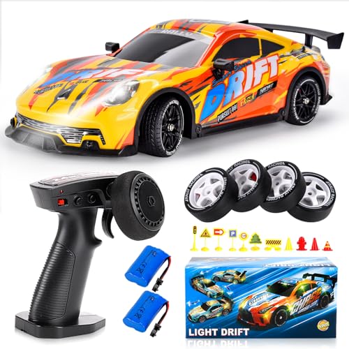 JONRRYIN Coche Teledirigido Drift, 1:14 Drift RC Car, 4WD 25km/h Coche de Deriva Carreras Teledirigido con Luces LED, Radiocontrol Coche de Juguete para Adultos y Niños Mayores de 8 Año (Amarillo)