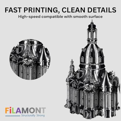Image of FiLAMONT Shiny Silk PLA 1.75mm Filament - High-Gloss Silk-Like Finish, Low Shrinkage, Universal FDM 3D Printer Compatibility, 1kg (Silk Black)