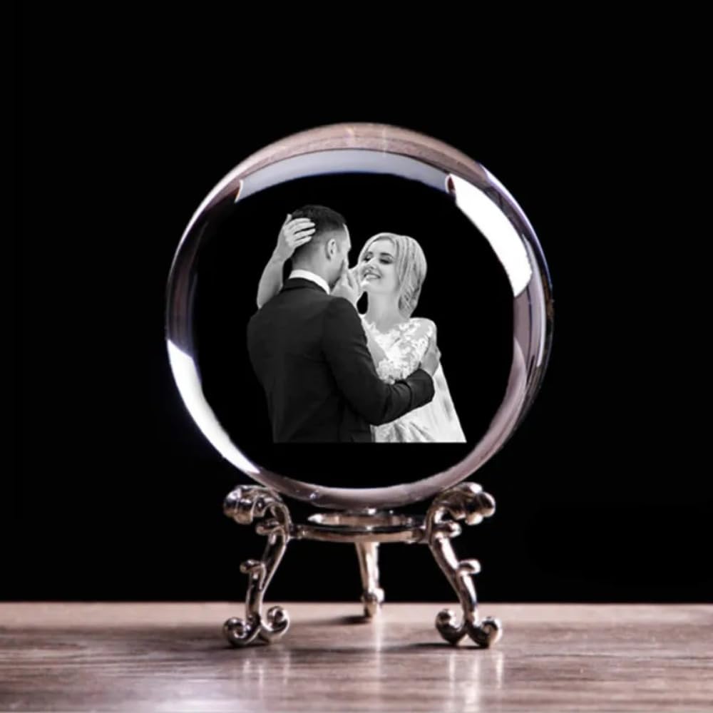 WOMB Personalised 3D Crystal, Custom Glass Photo Ball, 3D Crystal Picture In Glass Block for Valentine, Memorial, Wedding, Birthday, (10 cm)