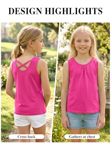 Image of Noomelfish Girls Criss Cross Back Tank Tops Soft Jersey Cotton Sleeveless Shirts (3-12 Years)