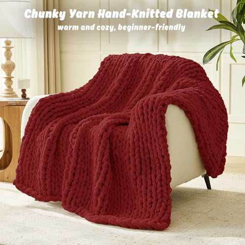 Image of Inhand Dark Red Chunky Chenille Yarn for Hand Knitting,Thick Bulky Mom Blanket Yarn for Crocheting,Soft Fluffy Yarn for Mother's Day Gifts and Crafts for Women /Grandma,18 Pack (29.5Yds /8.4oz Each)
