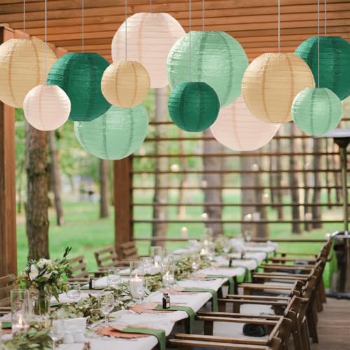 Image of Sage Green Paper Lanterns Decorative 12pcs Party Hanging Decorations for Rustic Party Bridal Shower Wedding Baby Shower Graduation Anniversary Neutral Room Decor