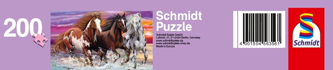 Schmidt Spiele- Horse Puzzle da 200 Pezzi con Cavalli Selvatici, Multicolore, 56356