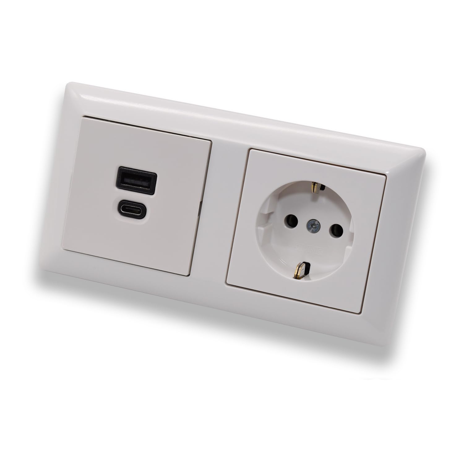 EBROM USB-C i USB-A podtynkowe gniazdko/ładowarka, moc 45 + 15 W – funkcja szybkiego ładowania urządzeń do noszenia, smartfonów, tabletów + Jung gniazdko A1520WW w AS500 w kolorze alpejskiej bieli