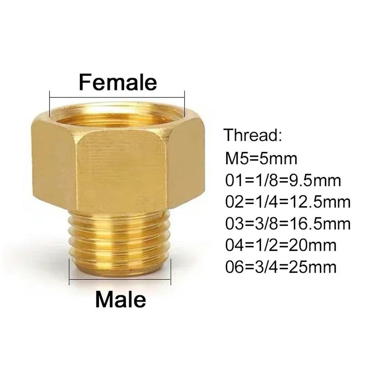 1/8" 1/4" 3/8" 1/2" Filettatura maschio-femmina Boccola esagonale Connettori per tubi in ottone Adattatore accoppiatore in ottone Raccordo filettato-M02-F03-50 PZ