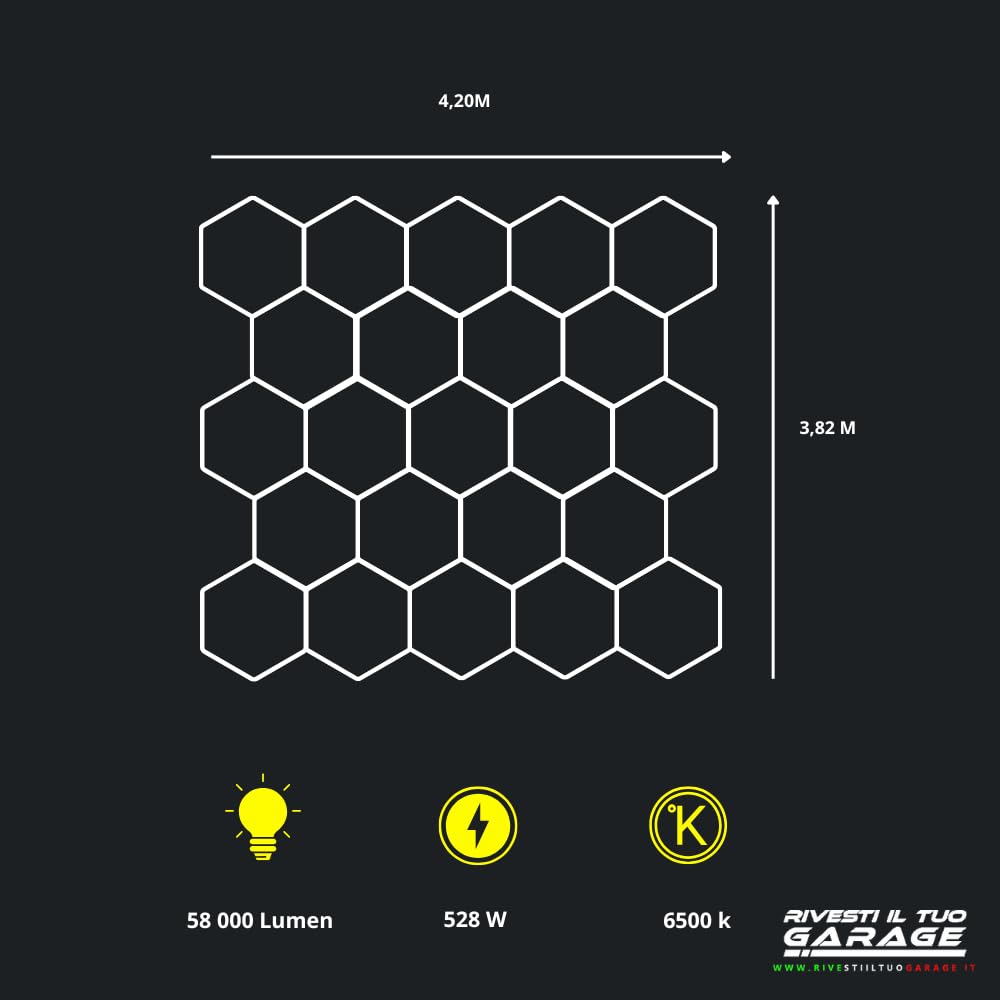 led nido d'ape esagonale luce rombo design moderno barber shop detailing officina soffitto parete garage illuminazione carrozzeria lucidatura auto bar hotel (Senza cornice 4.20 m x3,82m)