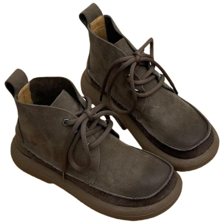 Womens lace-up casual fashion short boots made of soft artificial leather comfortable and durable breathable anti-slip retro style