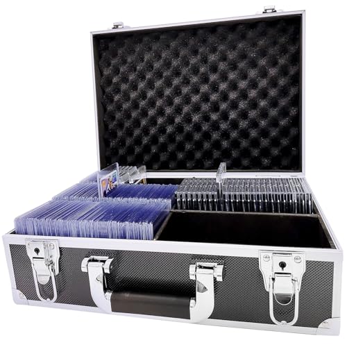 Toploaders Storage Box Hold 600+ 35PT 3"x4" Standard Toploaders, Hard Aluminum Alloy Top Loader Storage Case, Trading Card Storage Box Hold 2000+ Cards for Trading Sports Cards (Black&Silver) -  WUTONMU, Toploader Storage Box