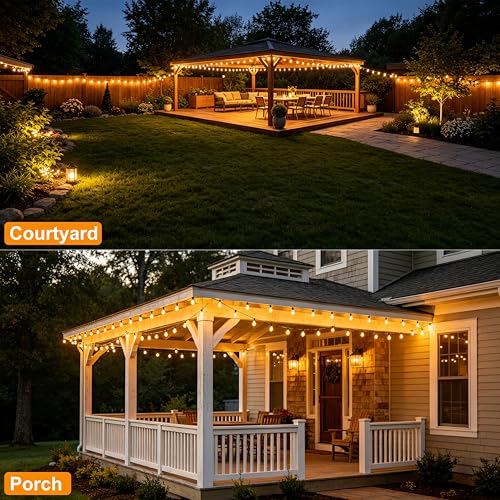 LaPitio 100FT Remote Outdoor String Lights for Outside, 50+2 LED Waterproof Shatterproof Edison Dimmable Timer Bulbs, 2500K Warm White Patio Lights for Garden Backyard Yard Hanging Lighting by LaPitio - Used condition - Image 9