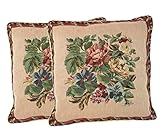 Set of 2 Piece 18 x 18 Inch Decorative Tapestry Festive Red Yuletide Blooms Decorative Accent Throw Pillow Cushion Cover