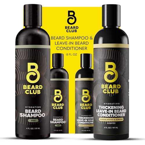 The Beard Club Beard Wash and Conditioner Set – Facial Hair Shampoo & Leave-In Conditioner for Men – Hydrating, Softener Mens Face Wash Grooming Care Gift Kit
