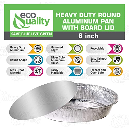 Ecoquality [100 Pack - 6 Inch Disposable Round Aluminum Foil Take-Out Pans With Board Lids Set - Disposable Tin Containers, Perfect For Baking, Cooking, Catering, Cake Pans, Parties, Restaurants #TOP2
