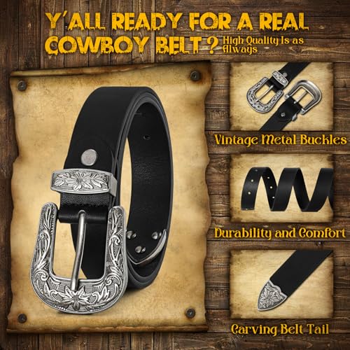 JASGOOD Women Leather Belts Ladies Vintage Western Design Black Waist Belt for Pants Jeans Dresses3