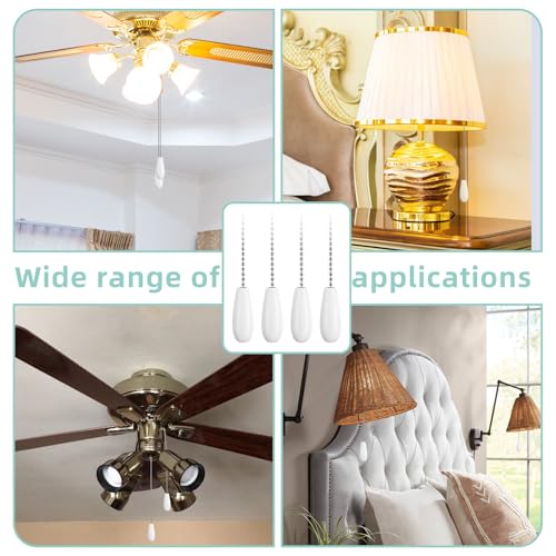 Image of 4 Pcs Fan Pull Chain Extension 12.6 Inches Wooden Decorative Pendant Extension Chains Light Pull Chain Extensions White Pull Chains For Ceiling Fans And Lights Fan Extensions Chain Ornaments