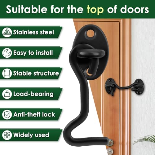 Image of 8 Pack Hook and Eye Latch 4 Inch, Stainless Steel Barn Door Lock with 32 Mounting Screws, Heavy Duty Privacy Gate Latch Hardware for Shed Window Cabinet Closet - Black