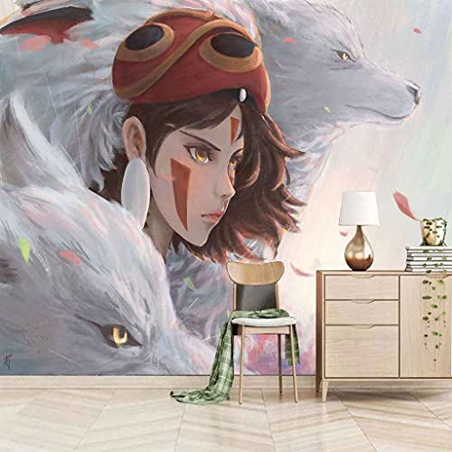 Papier Peint 3D Fille au Loup pour Salon et Bureau Moderne - 2
