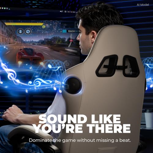 Image of GTPLAYER Gaming Chair with Speakers ACE-PRO, Computer Video Game Chairs with Footrest for Adults, Built-in Speakers, App Support & Bluetooth Control, Ergonomic Reclining Silla, Linkage Armrest, Ivory