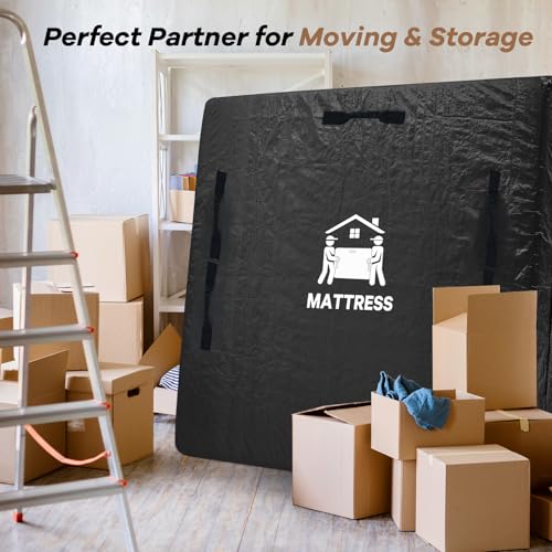 Image of Mattress Bags for Moving, BETU Mattress Protector Waterproof Mattress Cover King Size Storage Bags with 8 Heavy-Duty Handles and Zipper for Bed Extra Thick Large Reusable (2 Pack, 82 inchx79 inchx15 inch Black)