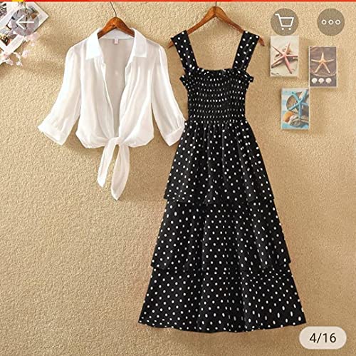 Image of Milkyway Women Stylish Elegant Look Ankle Length 3 Layered Polka Dot Dress with Plain Shrug