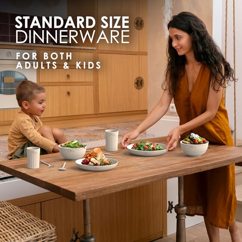 image for DINETHICS Wheat Straw Dinnerware Sets for 4 - Alternate To Plastic Din