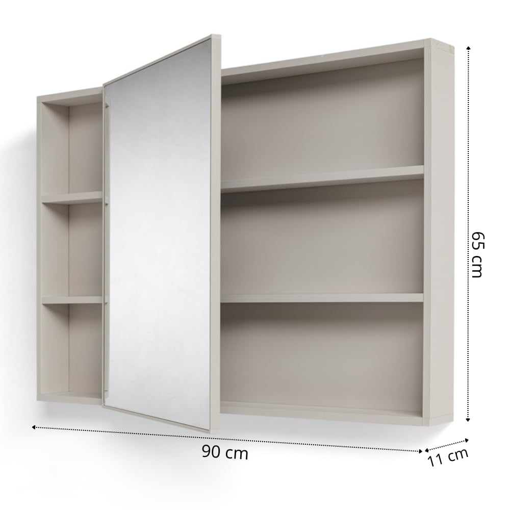 REDÒKASA Mobile Bagno Sospeso 100 cm GENZIANA in alluminio, con 2 cassetti e 1 anta, specchio contenitore a 1 anta, lavabo in ceramica (Cipria)