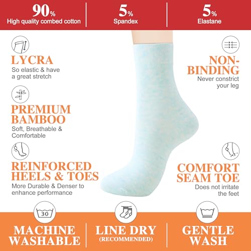 Image of ATBITER Women's Thin Cotton Crew Socks - Soft Above Ankle Bootie Casual Dress Socks 6-Pairs