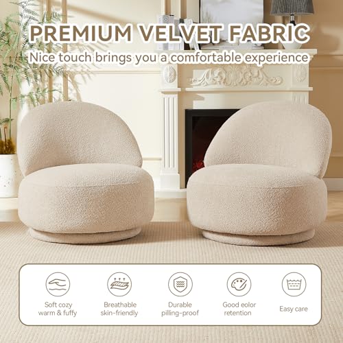 Sillón giratorio chenille beige redondo miniatura 6