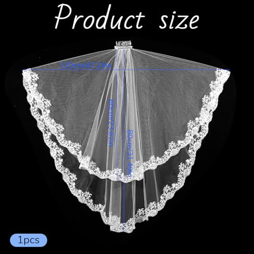 Xyembu White Lace Veil, Lace Appliques Bridal Veils, Bridal Wedding Veil, Women's Satin Edge Tulle for Wedding, Bachelorette Party, Brides Shower (78cm/30.7 Inches)