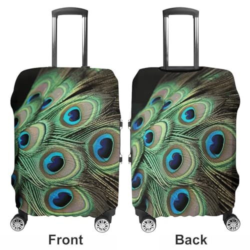 Green Peacock Feather Printed Luggage Cover Protector, Fits 18-32 Inch Luggage3