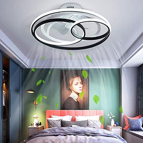 GHY Ventilador De Techo Regulable Lámpara Con Control Remoto 3 Temperaturas De Color Y 6 Velocidades Ventilador Iluminación Interior Techo Inteligente Para Estudio,Dormitorio,Negro,58cm Cover