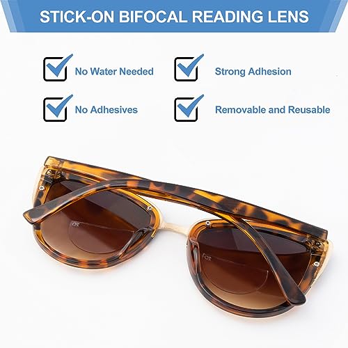 Image of OKH Stick-on Bifocal Lenses, Convert Sunglasses, Goggles, or Glasses into Magnified Readers, Reusable, No Water Needed