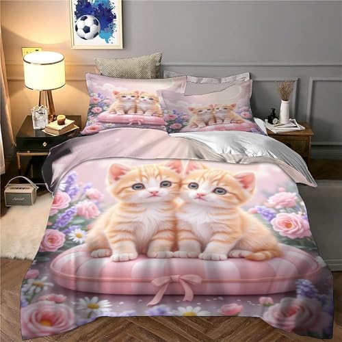 Housse de couette chaton 3D microfibre parure de lit double 200x200 ultra douce sans repassage - 6