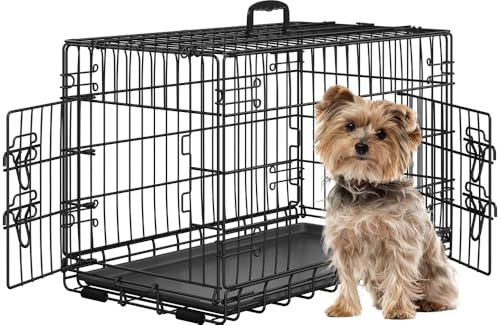 Yaheetech Hundekäfig 76 x 45 x 51 cm klappbar mit Trennwand, 2 Türen, Hundebox für zuhause mit ausziehbare Bodenschale, Transportkäfig Auto, Hundetransportbox Drahtkäfig für Welpe Katzen, M, Schwarz