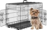 Yaheetech Hundekäfig 76 x 45 x 51 cm klappbar mit Trennwand, 2 Türen, Hundebox für zuhause mit ausziehbare Bodenschale, Transportkäfig Auto, Hundetransportbox Drahtkäfig für Welpe Katzen, M, Schwarz